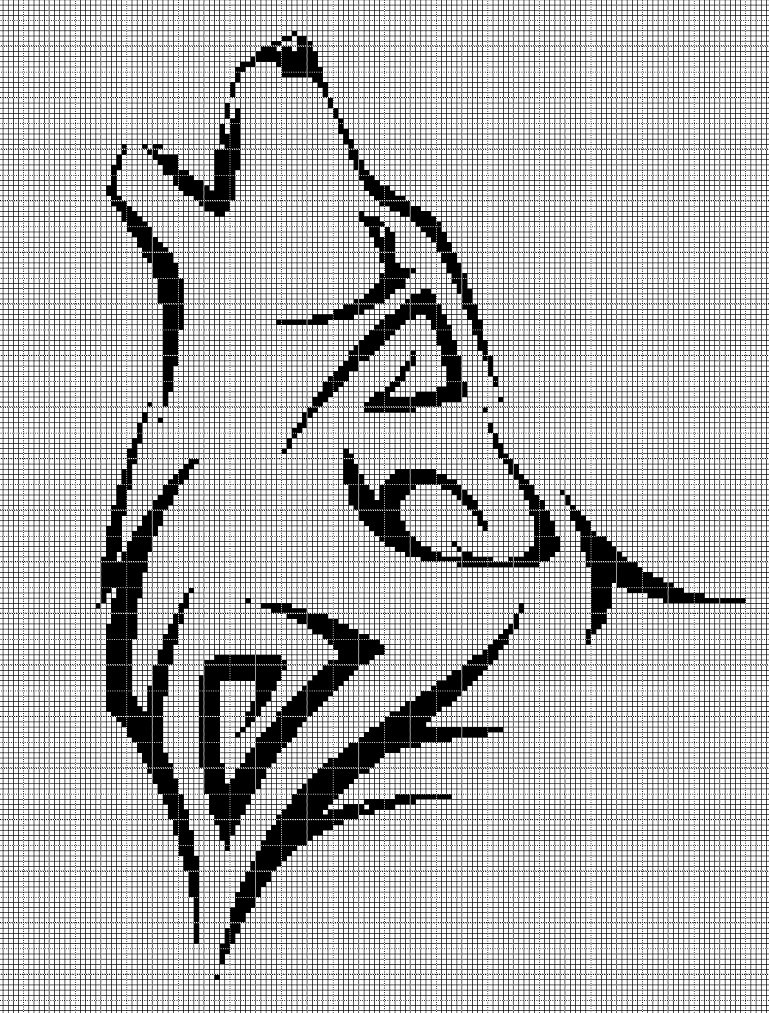 Tribal wolf head 3 silhouette cross stitch pattern in pdf