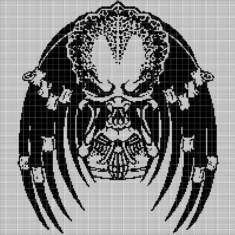 Yautja Predator silhouette cross stitch pattern in pdf