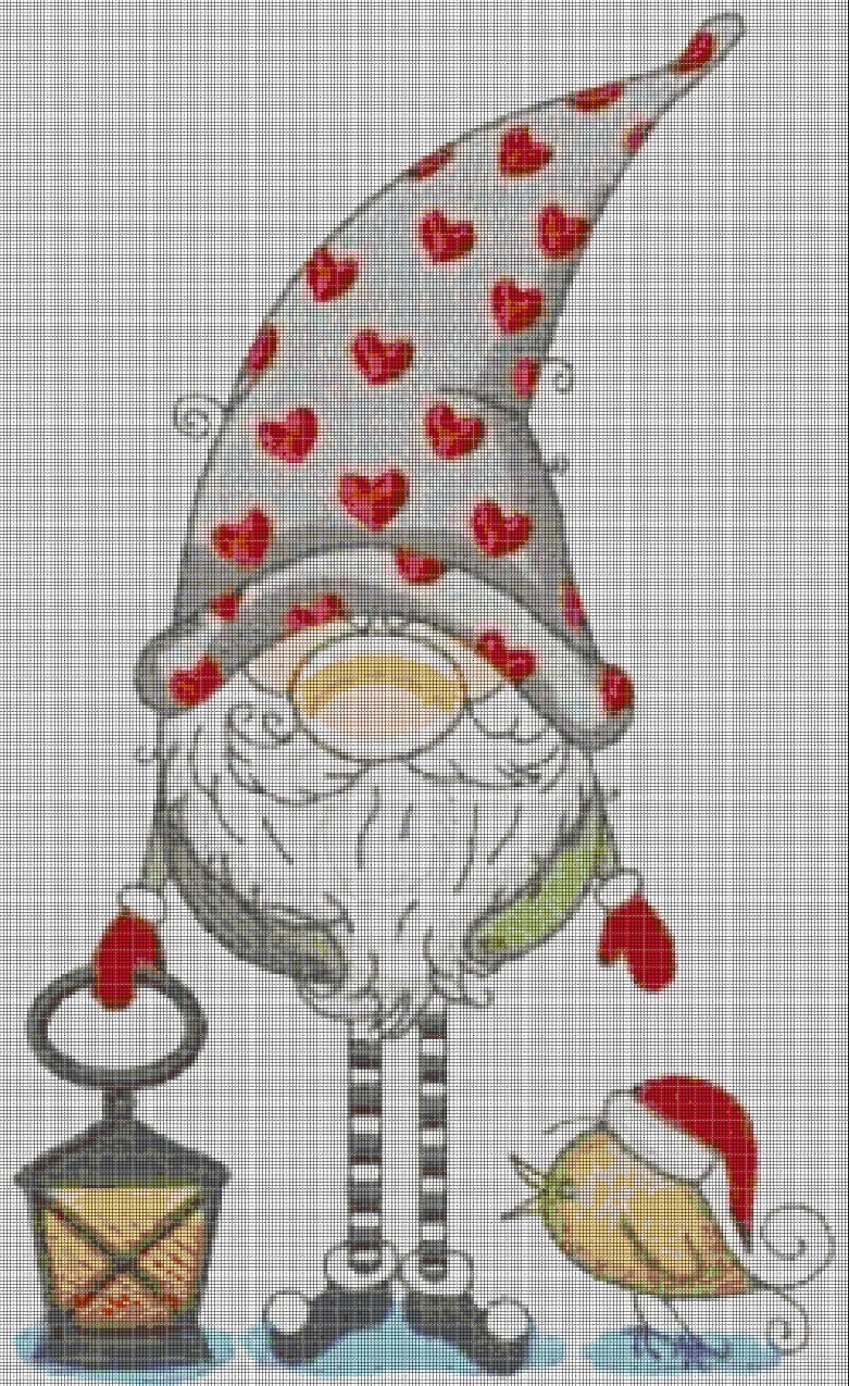 Christmas gnome and birdy DMC cross stitch pattern in pdf DMC