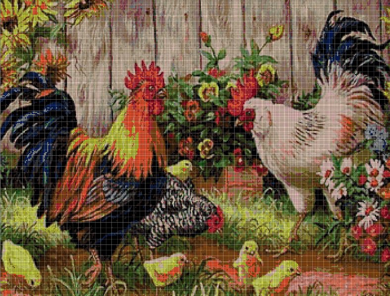 Poultry farm DMC cross stitch pattern in pdf DMC