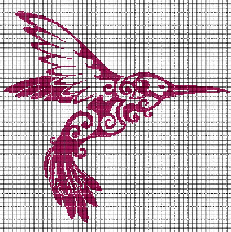 Art hummingbird silhouette cross stitch pattern in pdf