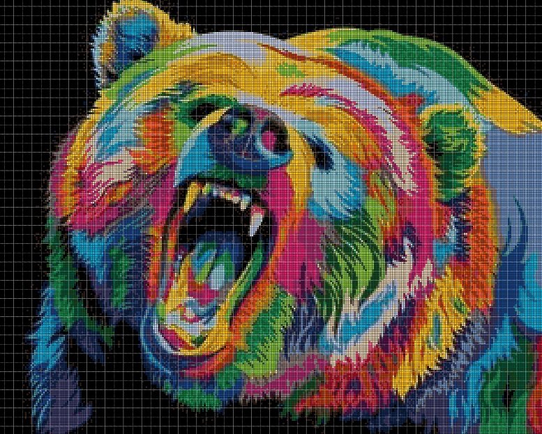 Colorful Bear DMC cross stitch pattern in pdf DMC