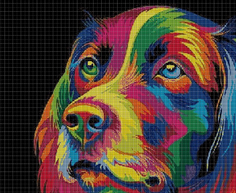 Colorful Dog DMC cross stitch pattern in pdf DMC