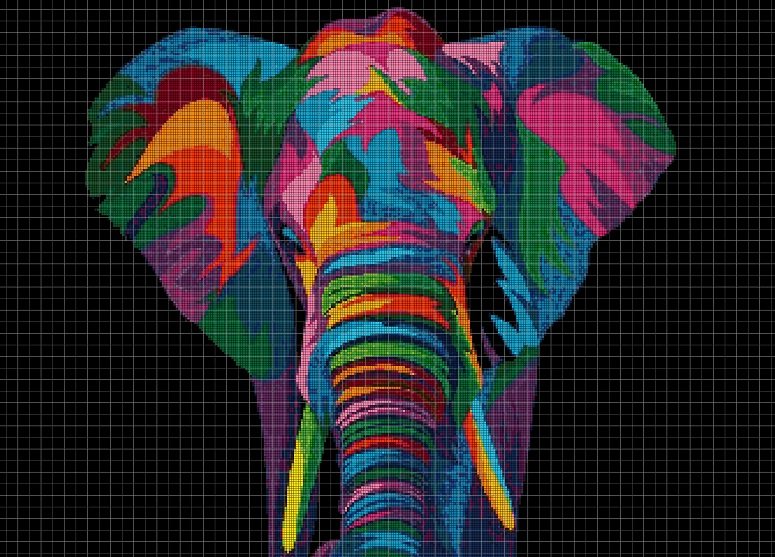 Colorful elephant DMC cross stitch pattern in pdf DMC