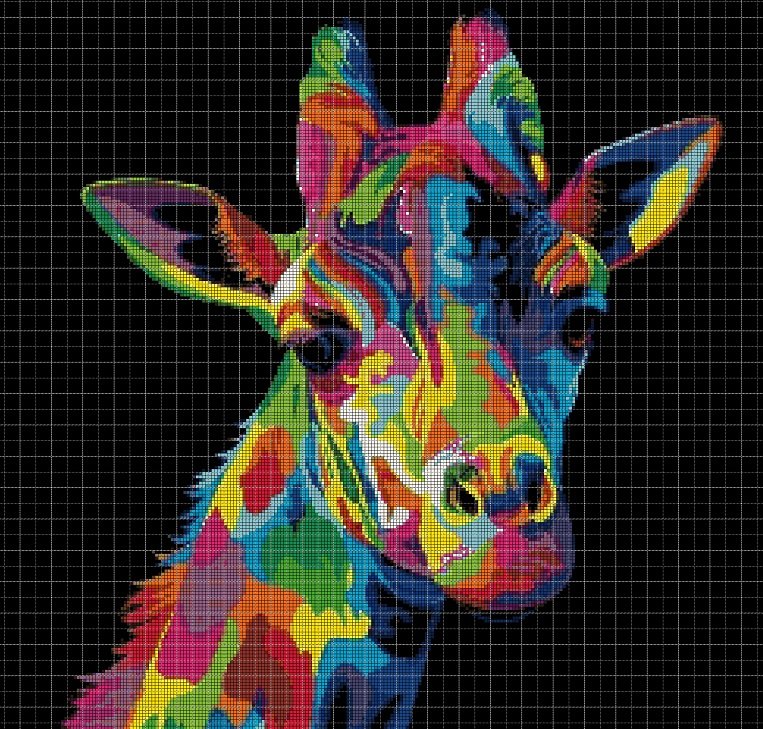 Colorful Giraffe DMC cross stitch pattern in pdf DMC