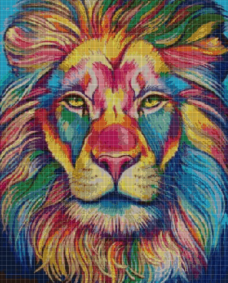 Colorful Lion DMC cross stitch pattern in pdf DMC