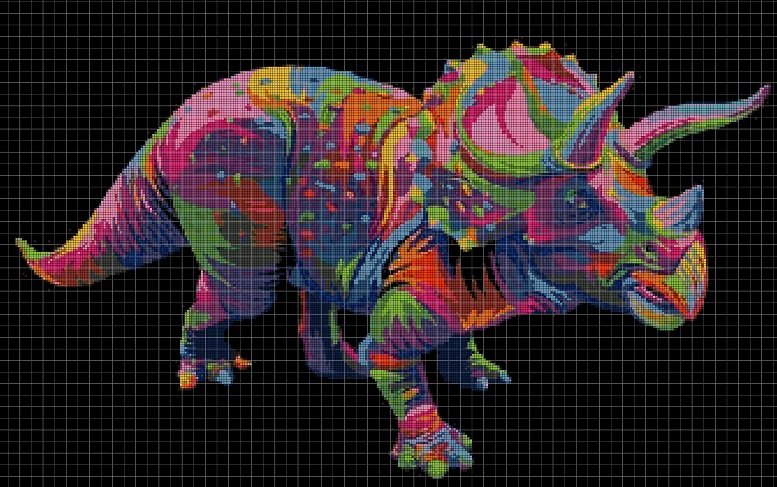 Triceratops DMC cross stitch pattern in pdf DMC