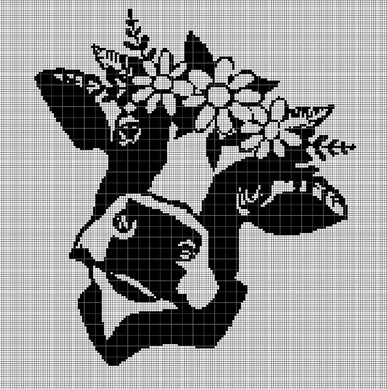 Cow head with flowers silhouette cross stitch pattern in pdf