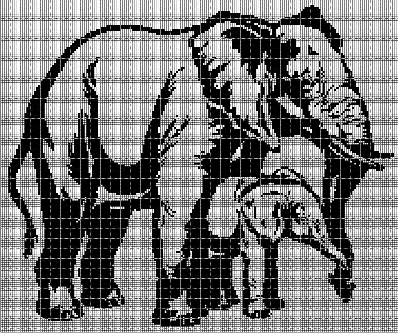 Elephant mom and baby silhouette cross stitch pattern in pdf
