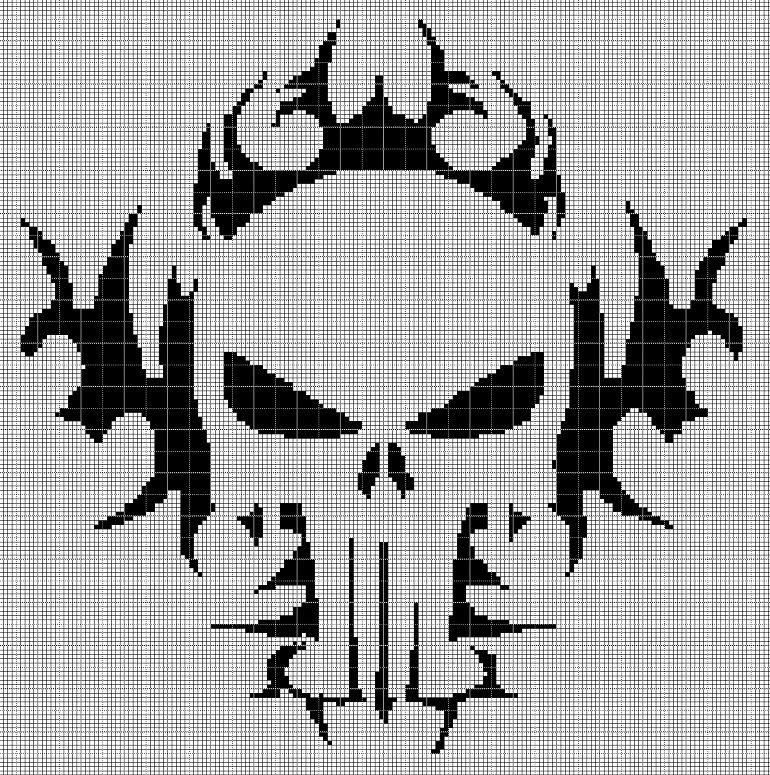 Flaming skull silhouette cross stitch pattern in pdf
