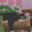 Cat among geraniums DMC cross stitch pattern in pdf DMC