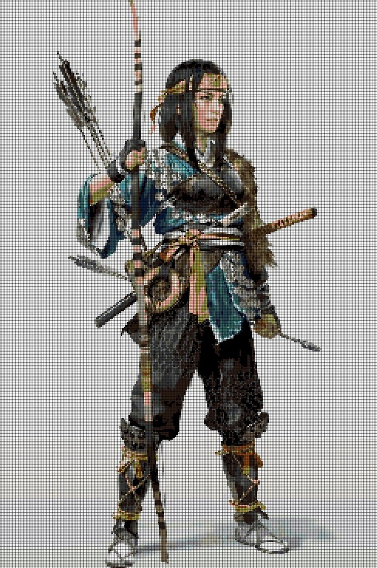 Samurai female DMC cross stitch pattern in pdf DMC