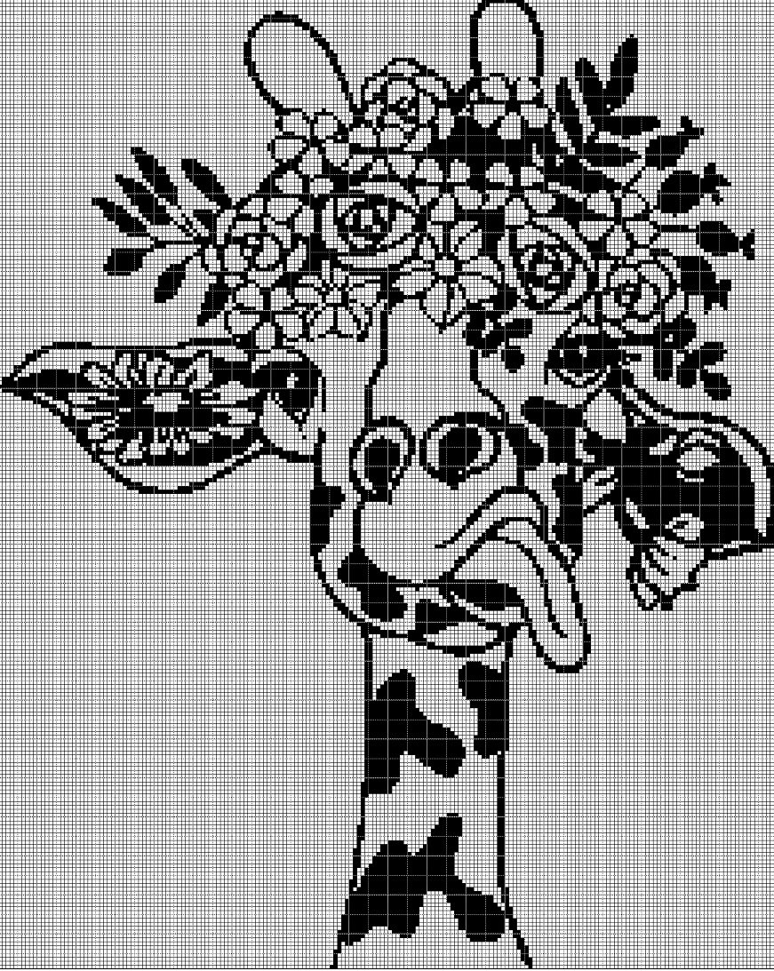 Giraffe head with flowers silhouette cross stitch pattern in pdf