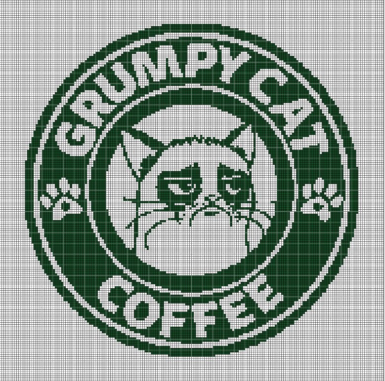 Grumpy Cat Coffee silhouette cross stitch pattern in pdf