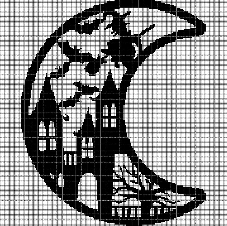 Halloween moon silhouette cross stitch pattern in pdf