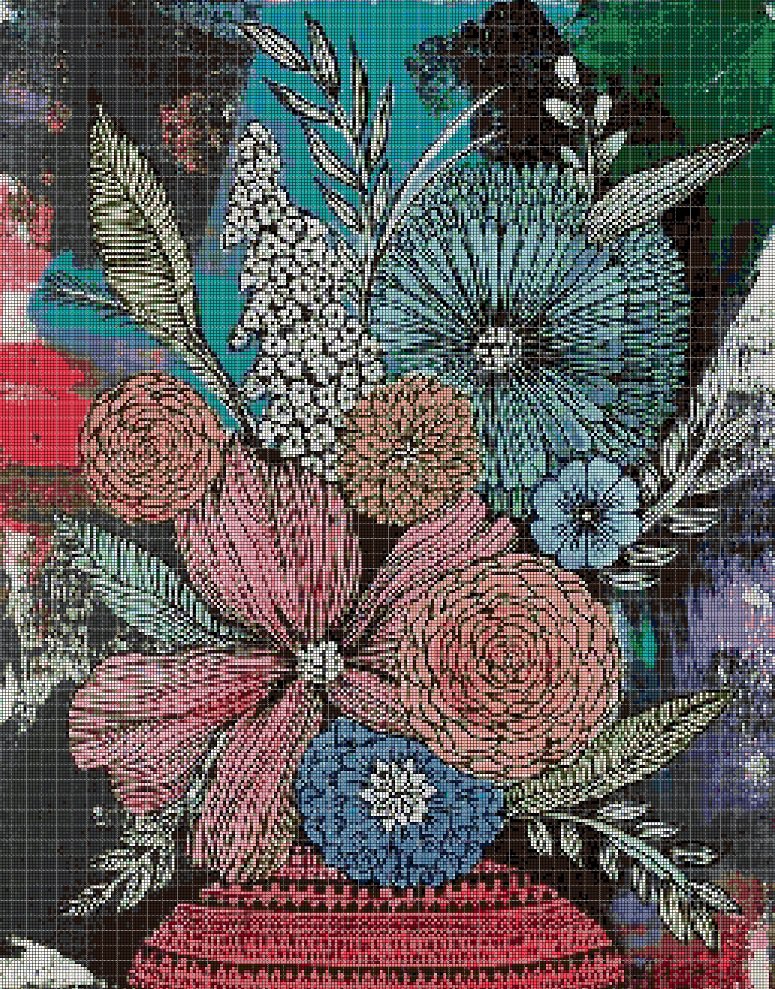 Art flowers DMC cross stitch pattern in pdf DMC