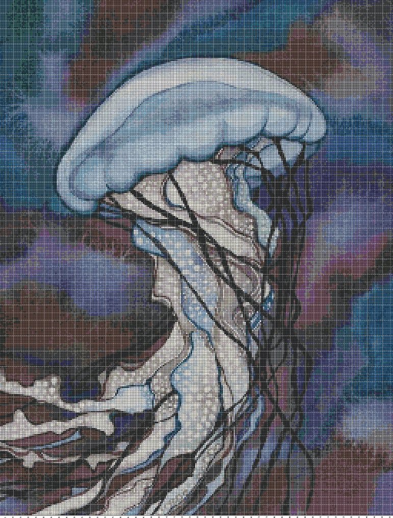 Art jellyfish DMC cross stitch pattern in pdf DMC