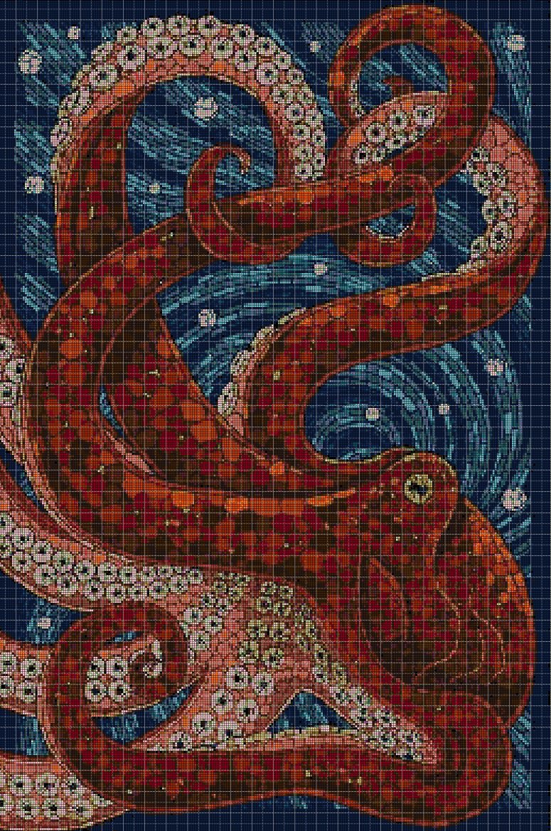 Art octopus DMC cross stitch pattern in pdf DMC
