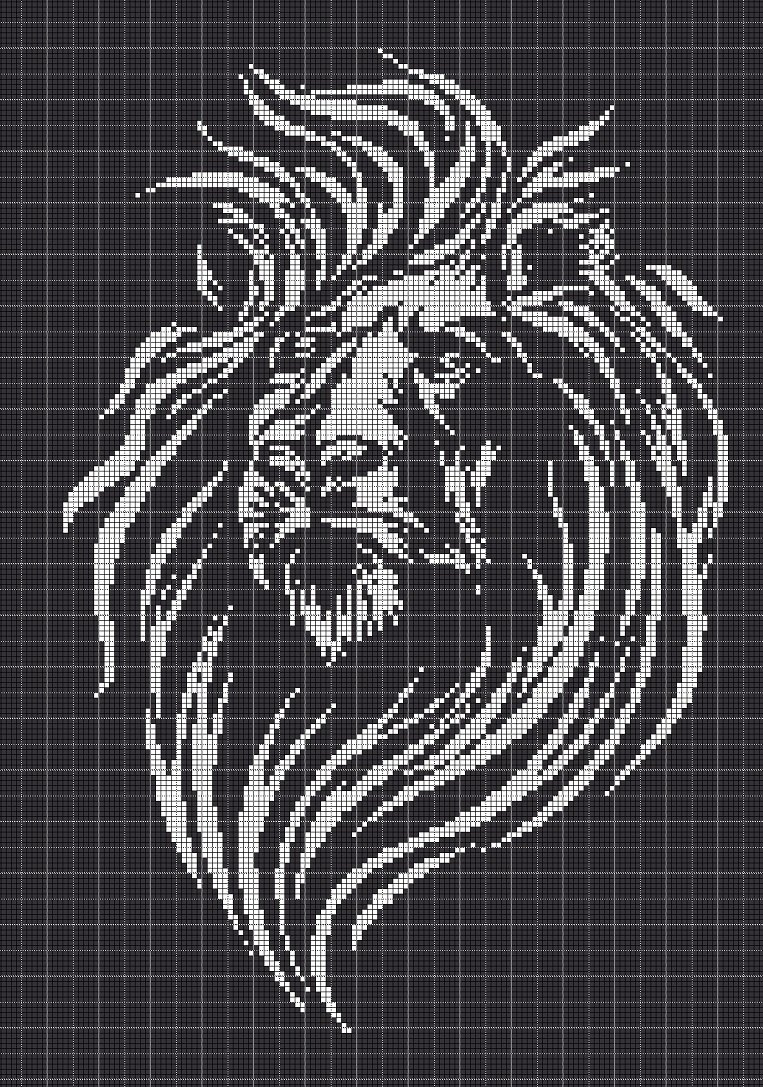 Lion head 3 silhouette cross stitch pattern in pdf