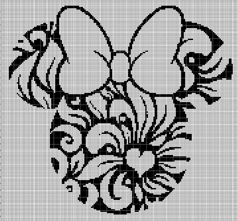 Minnie head with flowers silhouette cross stitch pattern in pdf