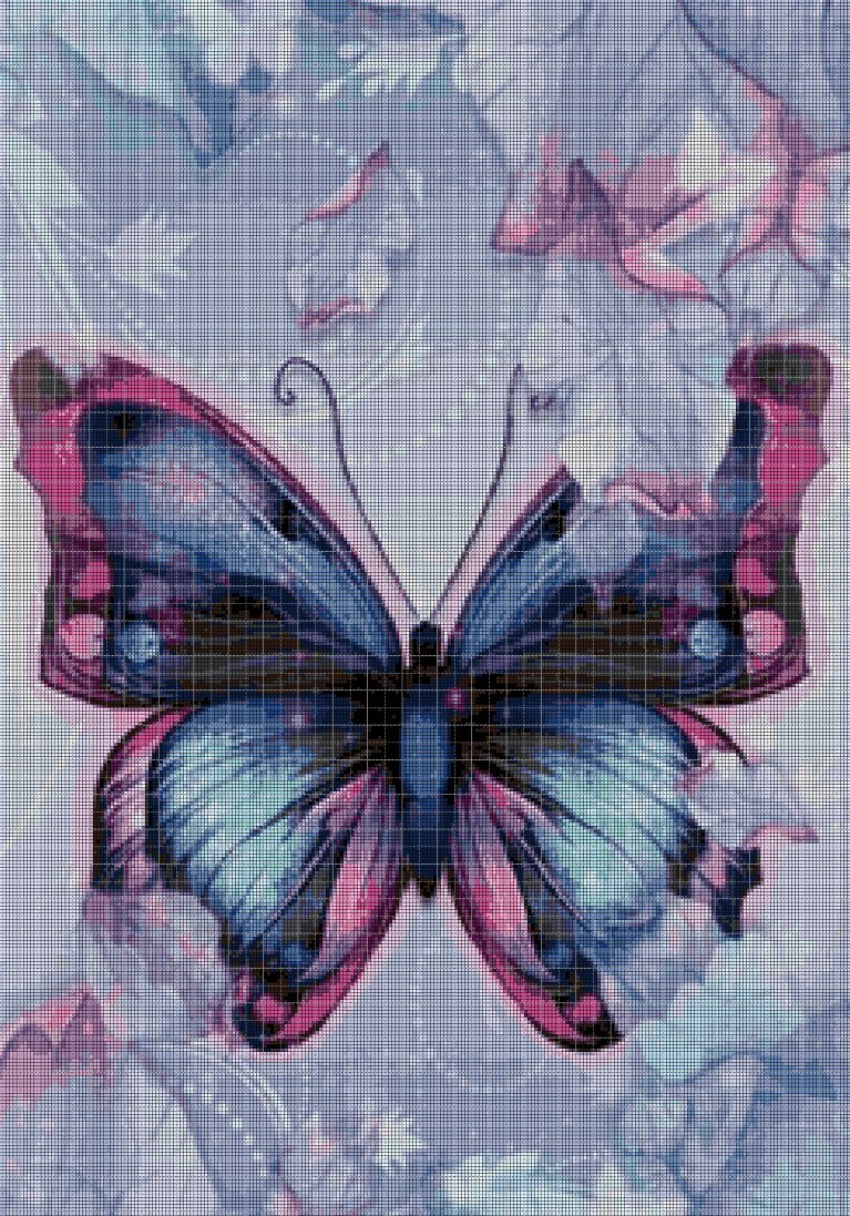 Blue butterfly 2 DMC cross stitch pattern in pdf DMC
