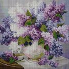 Bouquet of lilacs in vase DMC cross stitch pattern in pdf DMC