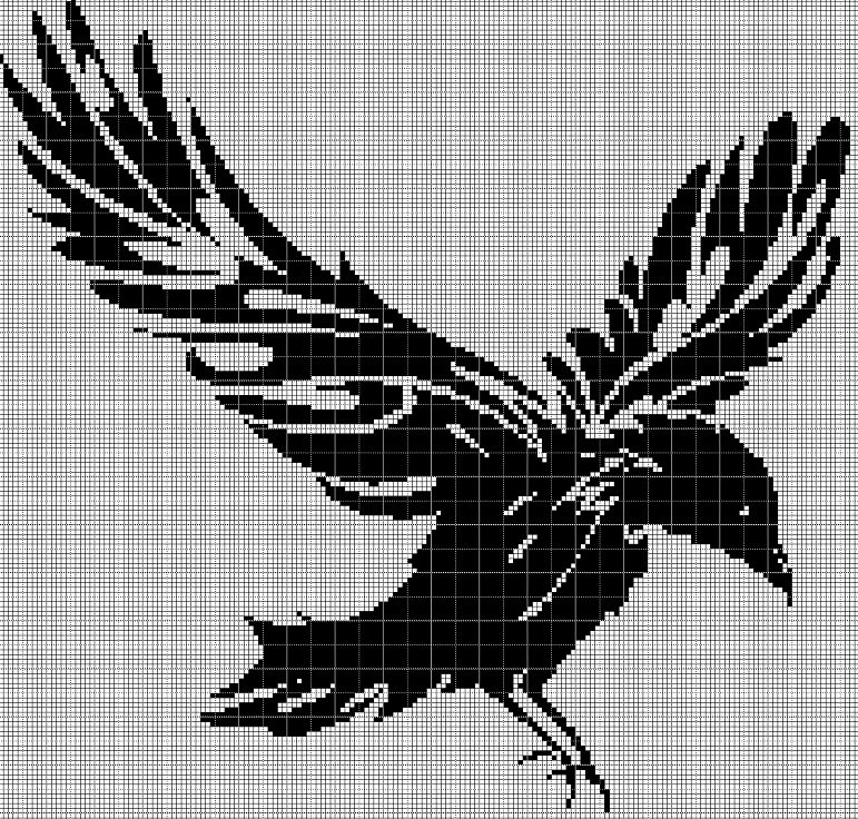 Raven silhouette cross stitch pattern in pdf