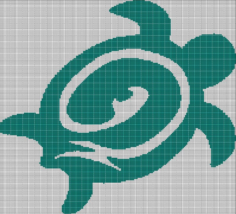 Sea green turtle silhouette cross stitch pattern in pdf
