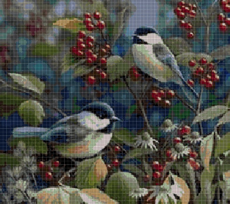 Birds and berries DMC cross stitch pattern in pdf DMC
