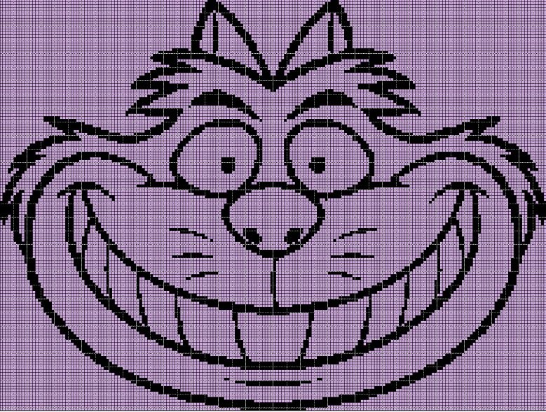 Cheshire Cat silhouette cross stitch pattern in pdf