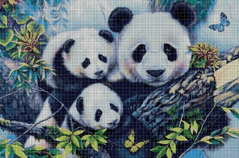 Panda family DMC cross stitch pattern in pdf DMC