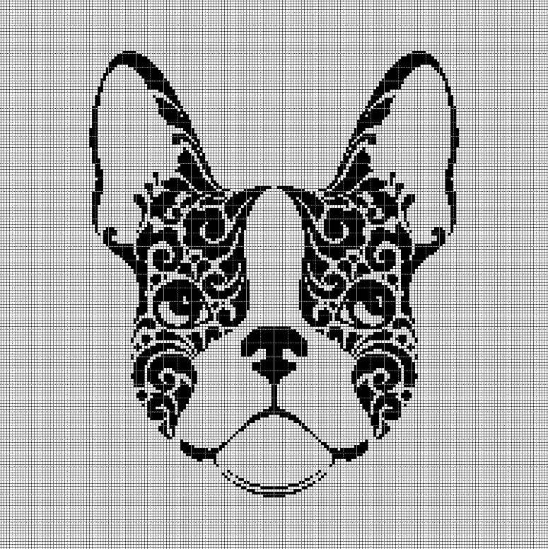 Art Bulldog head silhouette cross stitch pattern in pdf
