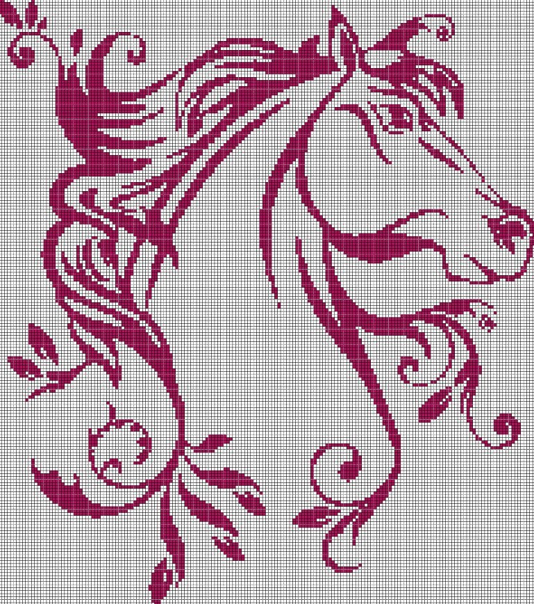 Art horse head silhouette cross stitch pattern in pdf