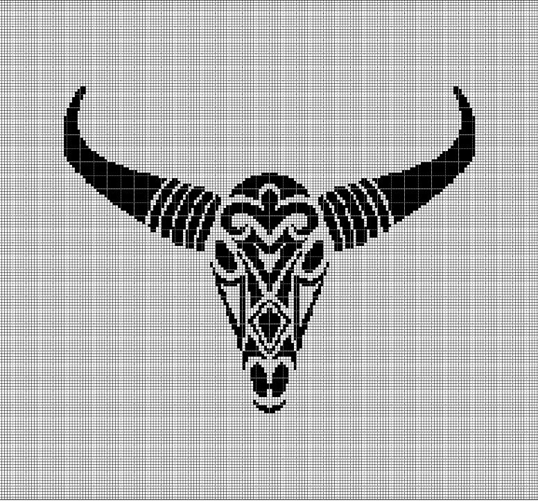 Bull skull silhouette cross stitch pattern in pdf