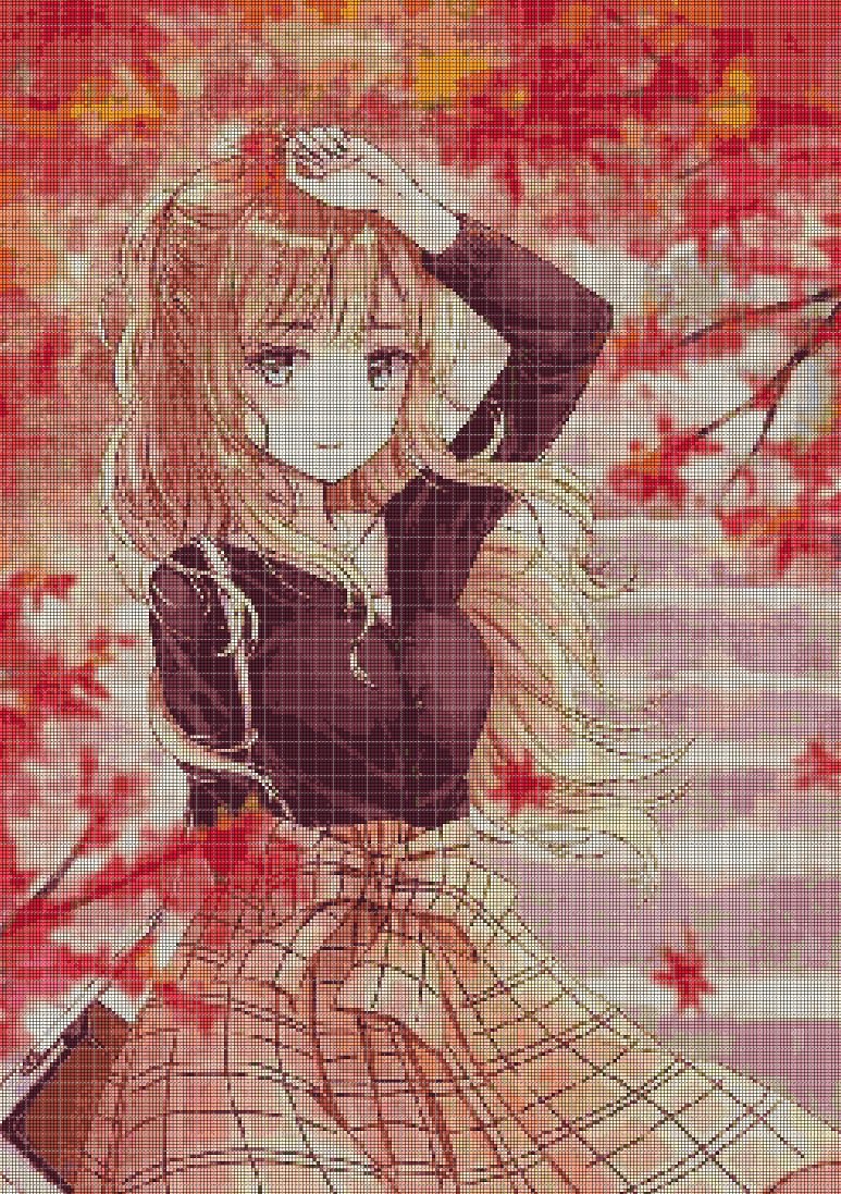 Anime girl in blossom 2 DMC cross stitch pattern in pdf DMC
