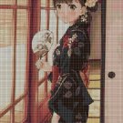 Anime girl with fan DMC cross stitch pattern in pdf DMC