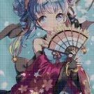 Anime girl with fan 2 DMC cross stitch pattern in pdf DMC