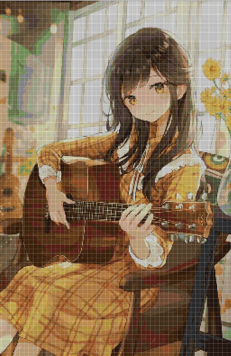 Anime girl with guitar DMC cross stitch pattern in pdf DMC