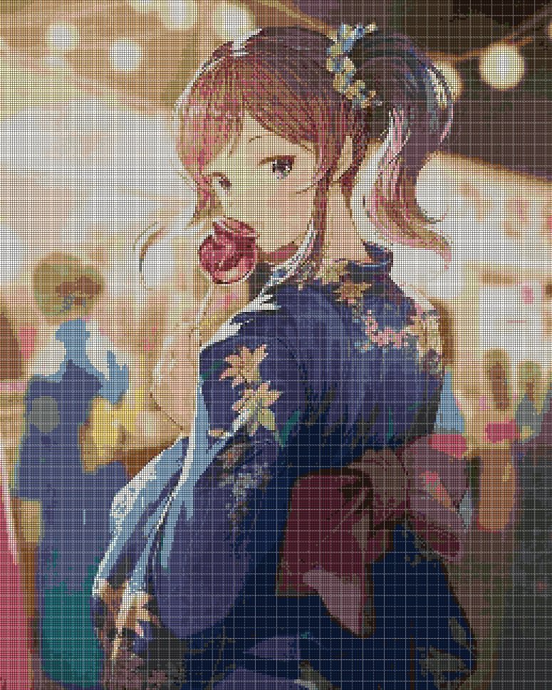 Anime girl with rose DMC cross stitch pattern in pdf DMC