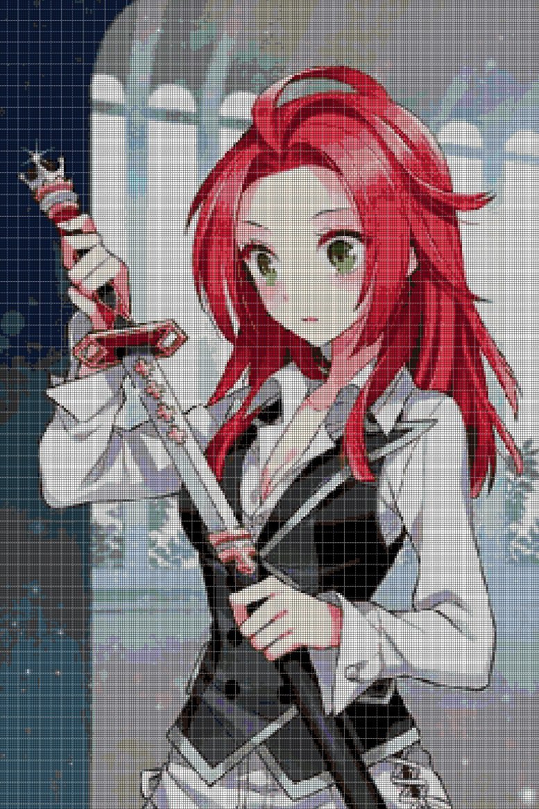 Anime girl with sword DMC cross stitch pattern in pdf DMC