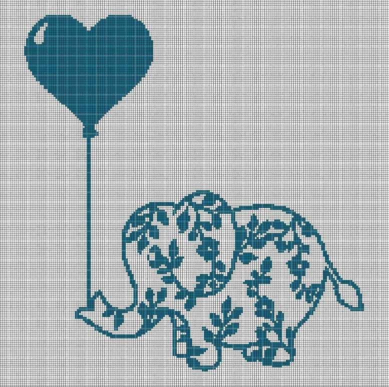 Elephant with balloons silhouette cross stitch pattern in pdf