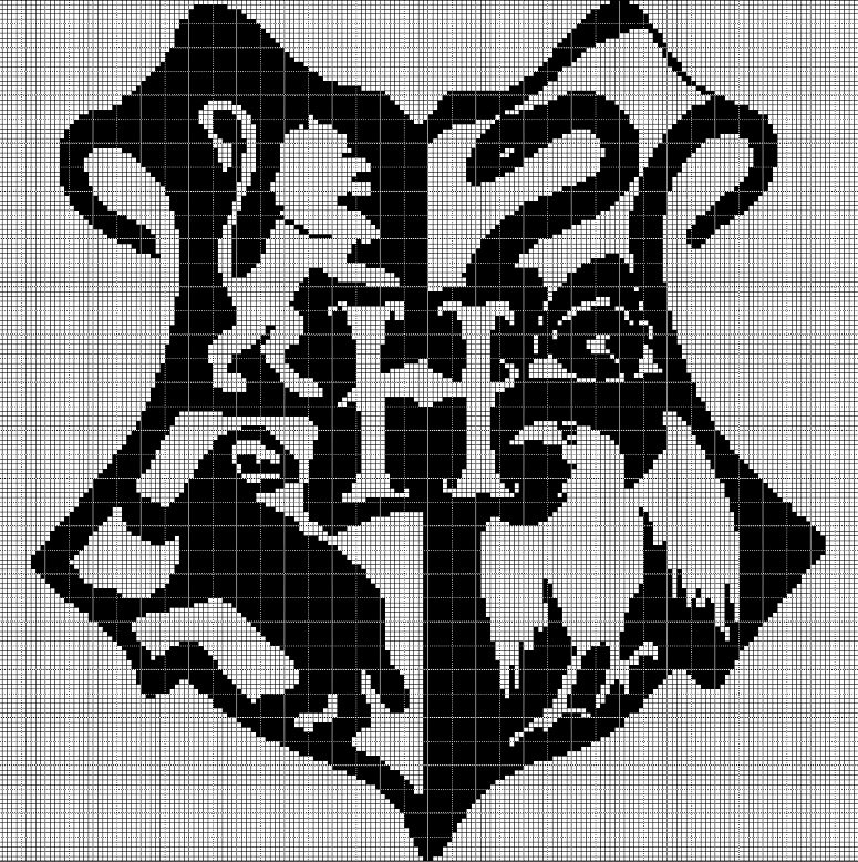 Hogwarts Houses silhouette cross stitch pattern in pdf