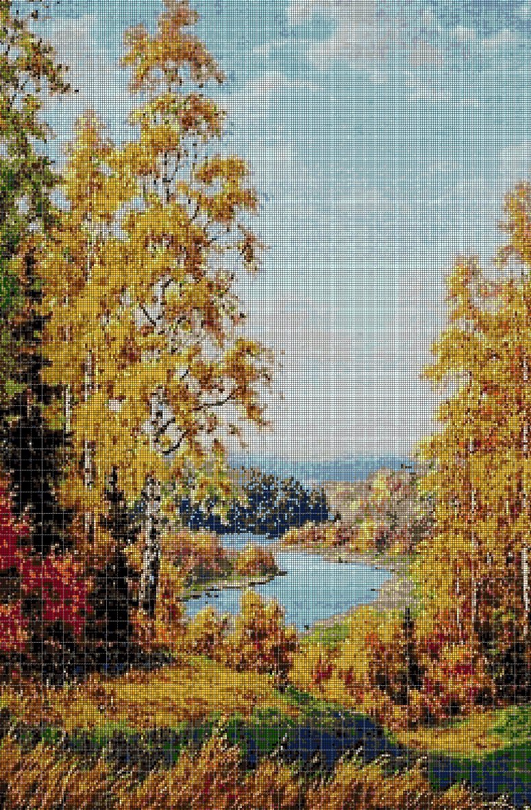 Autumn by the river DMC cross stitch pattern in pdf DMC