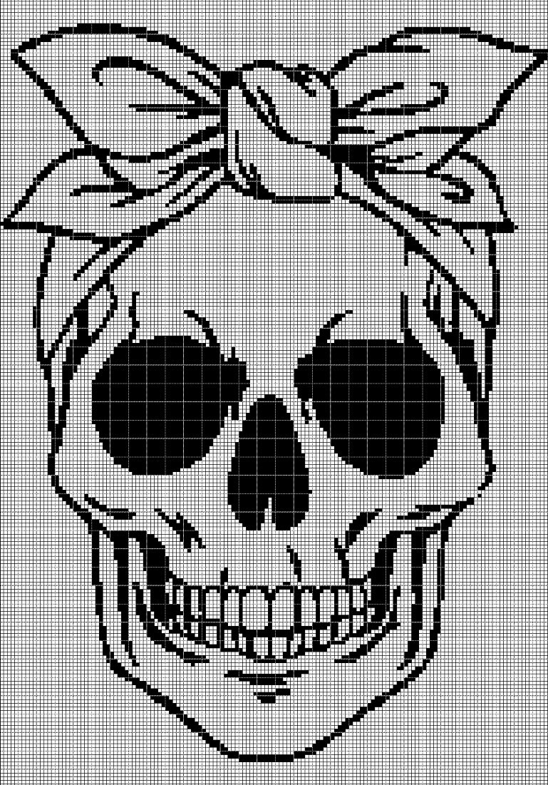 Lady skull silhouette cross stitch pattern in pdf