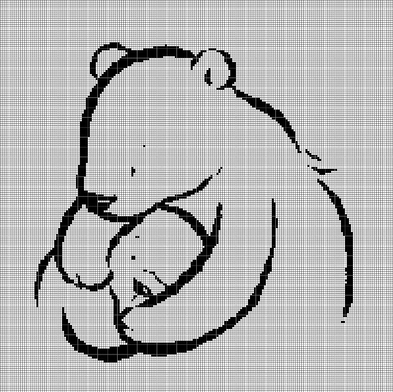 Mama and baby bear silhouette cross stitch pattern in pdf