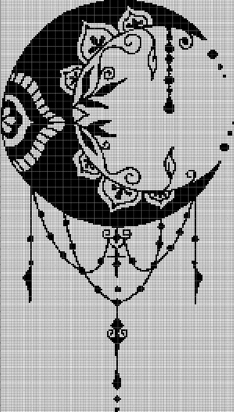 Moon dream catcher silhouette cross stitch pattern in pdf