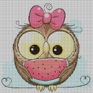 Little owl with melon DMC cross stitch pattern in pdf DMC