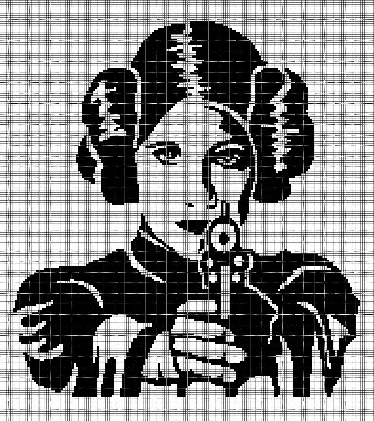 Princess Leia silhouette cross stitch pattern in pdf