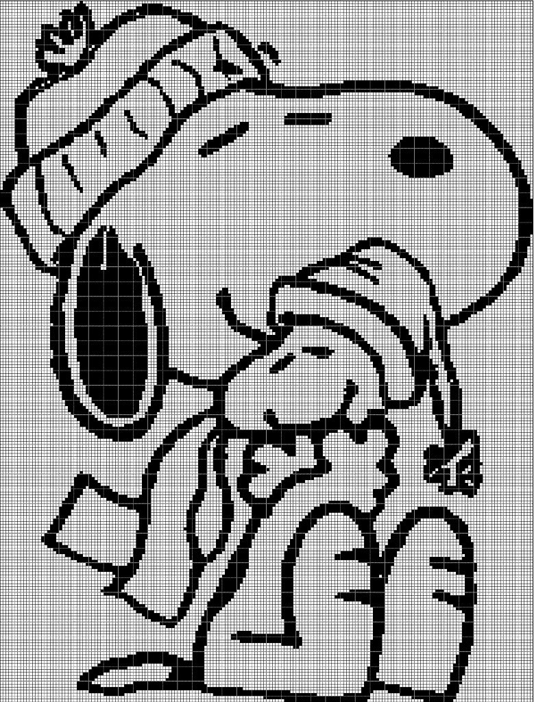 Snoopy and friend silhouette cross stitch pattern in pdf