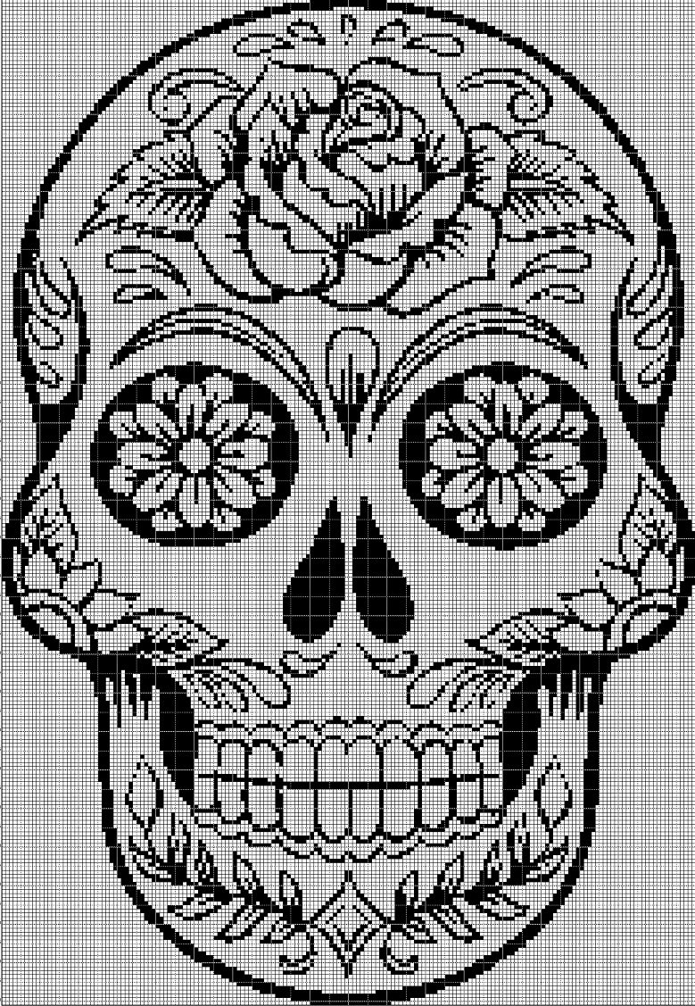 Sugar skull 2 silhouette cross stitch pattern in pdf